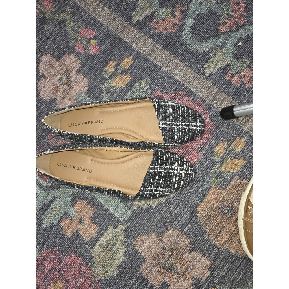Lucky Brand Black & White Tweed Ballet Slippers Size 7.5 Inside Peeling A Little - Picture 3 of 3
